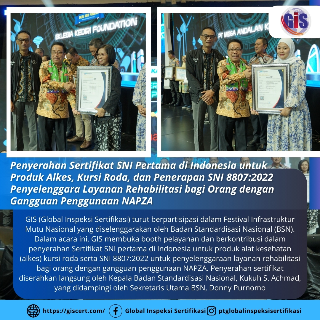 Penyerahan Sertifikat SNI Pertama di Indonesia untuk Produk Alkes, Kursi Roda, dan Penerapan SNI 8807:2022 Penyelenggara Layanan Rehabilitasi bagi Orang dengan Gangguan Penggunaan